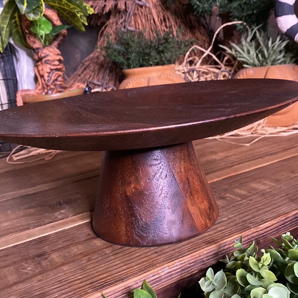 Pottery Barn Handcrafted Brown Mango Wood Chateau Wooden Decorative Cake Stand - Picture 4 of 16